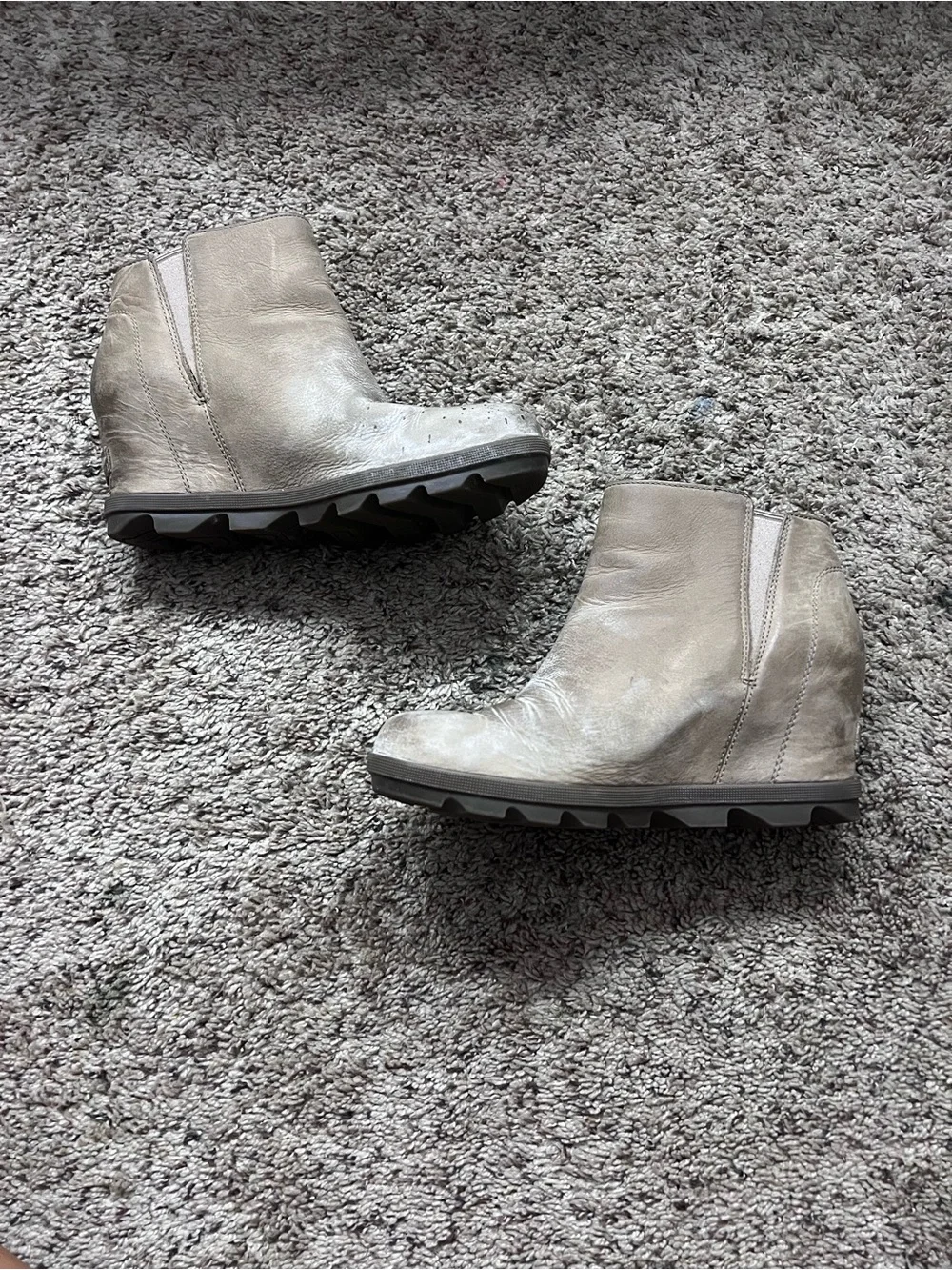 Wedge Ankle Boots with Side Zip in Light Taupe